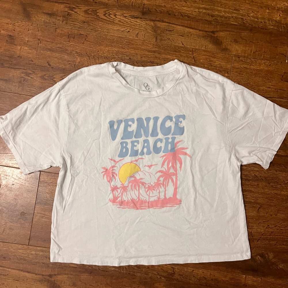 Venice Beach Graphic Tee - White with Blue, Pink & Yellow